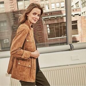 Isaac Mizrahi Live! NWOT Genuine Leather zip and button jacket size M, 21” p2p